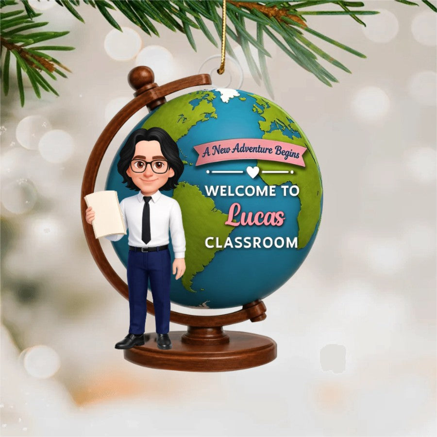 Personalized "A New Adventure Begins" Acrylic Hanging Ornament – Globe Art Teacher Gift For Classroom