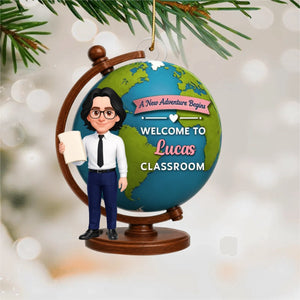 Personalized "A New Adventure Begins" Acrylic Hanging Ornament – Globe Art Teacher Gift For Classroom