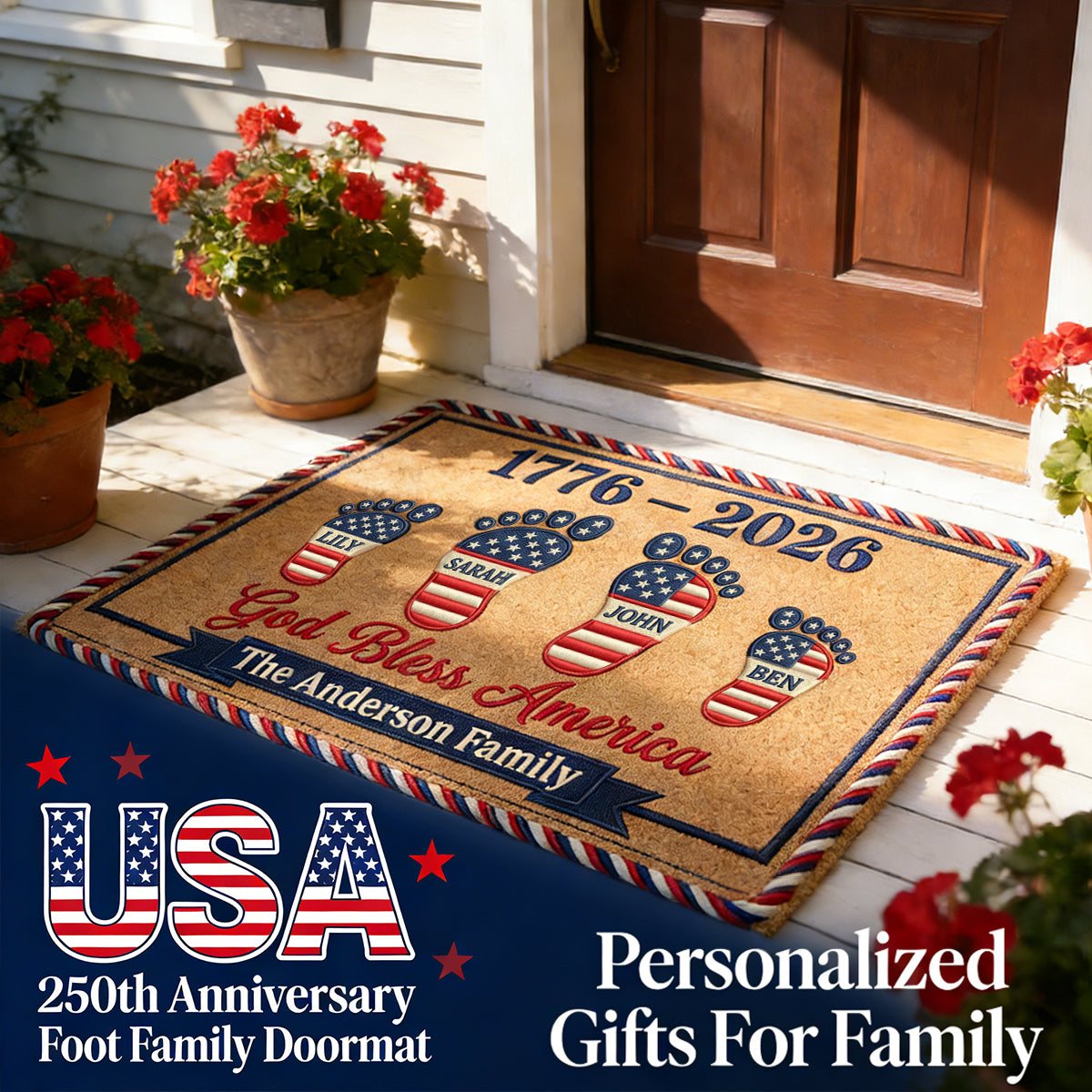 Personalized Family Doormat – America 250th Anniversary Edition Gifts For Family
