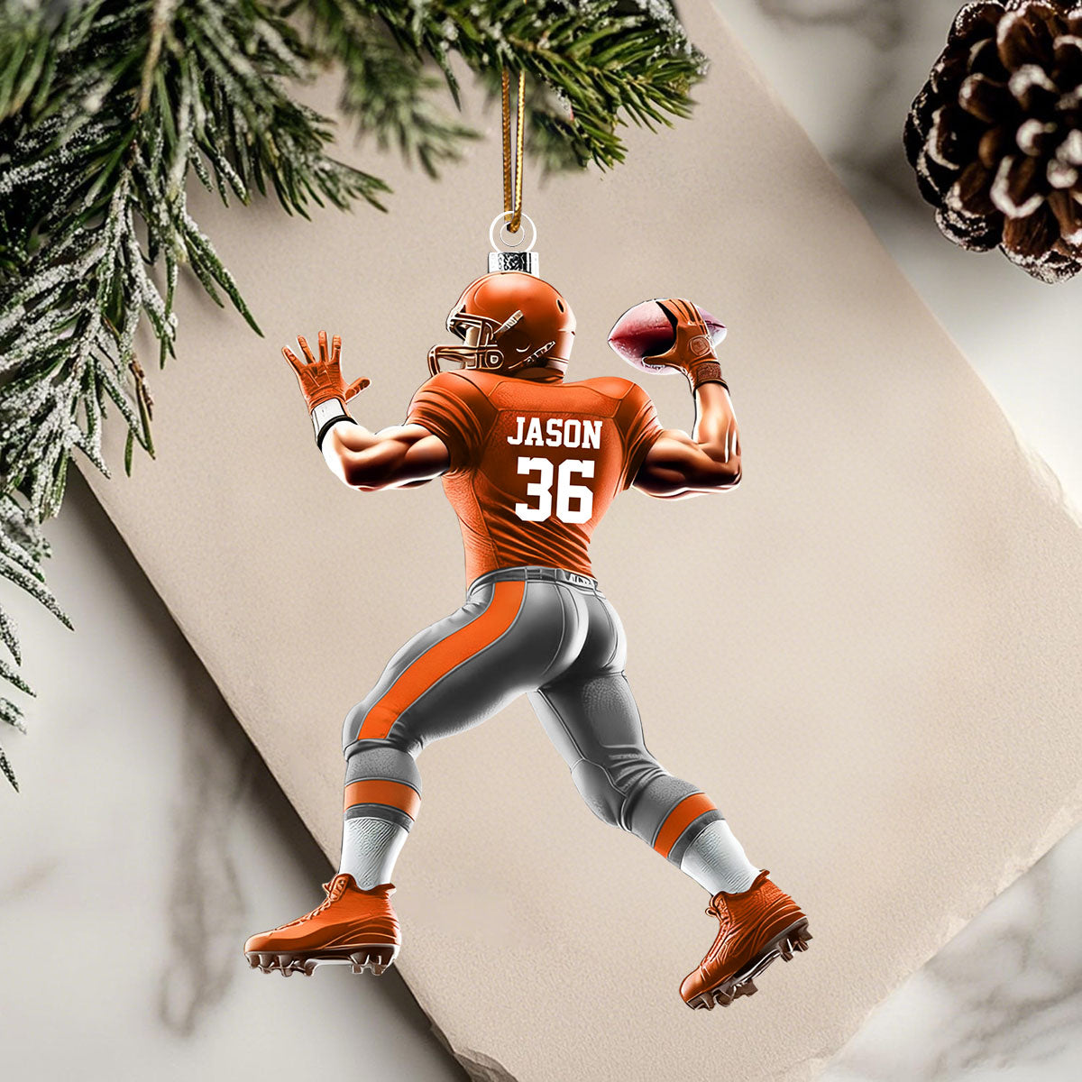 Custom Name and Number Rugby Football Ornament, Christmas Gift for Rugby Football Lover