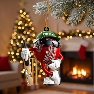 Custom Name & Number Cricket Ball Acrylic Ornament– Personalized Gift For Cricket Lovers
