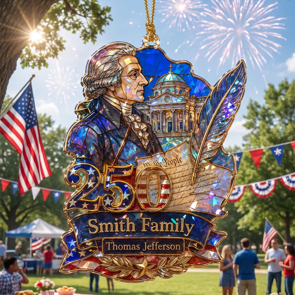 Personalized Thomas Jefferson America 250th Hologram Acrylic Ornament – Patriotic History Decor & USA Family Gift