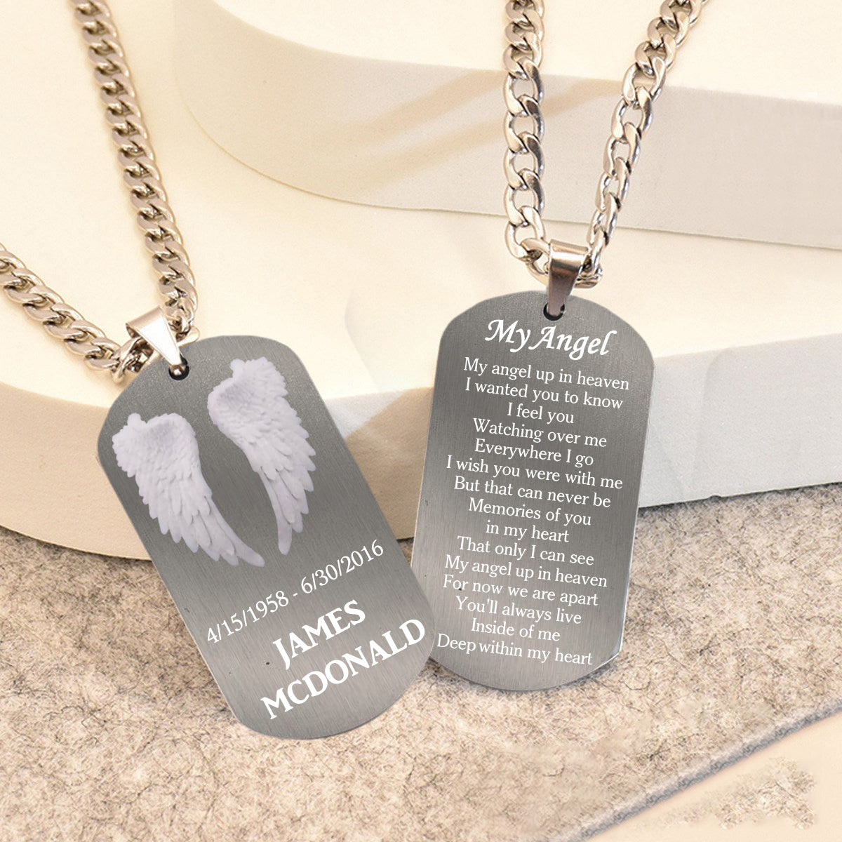 My Angel Up In Heaven- Personalized Memorial Dog Tag Necklace