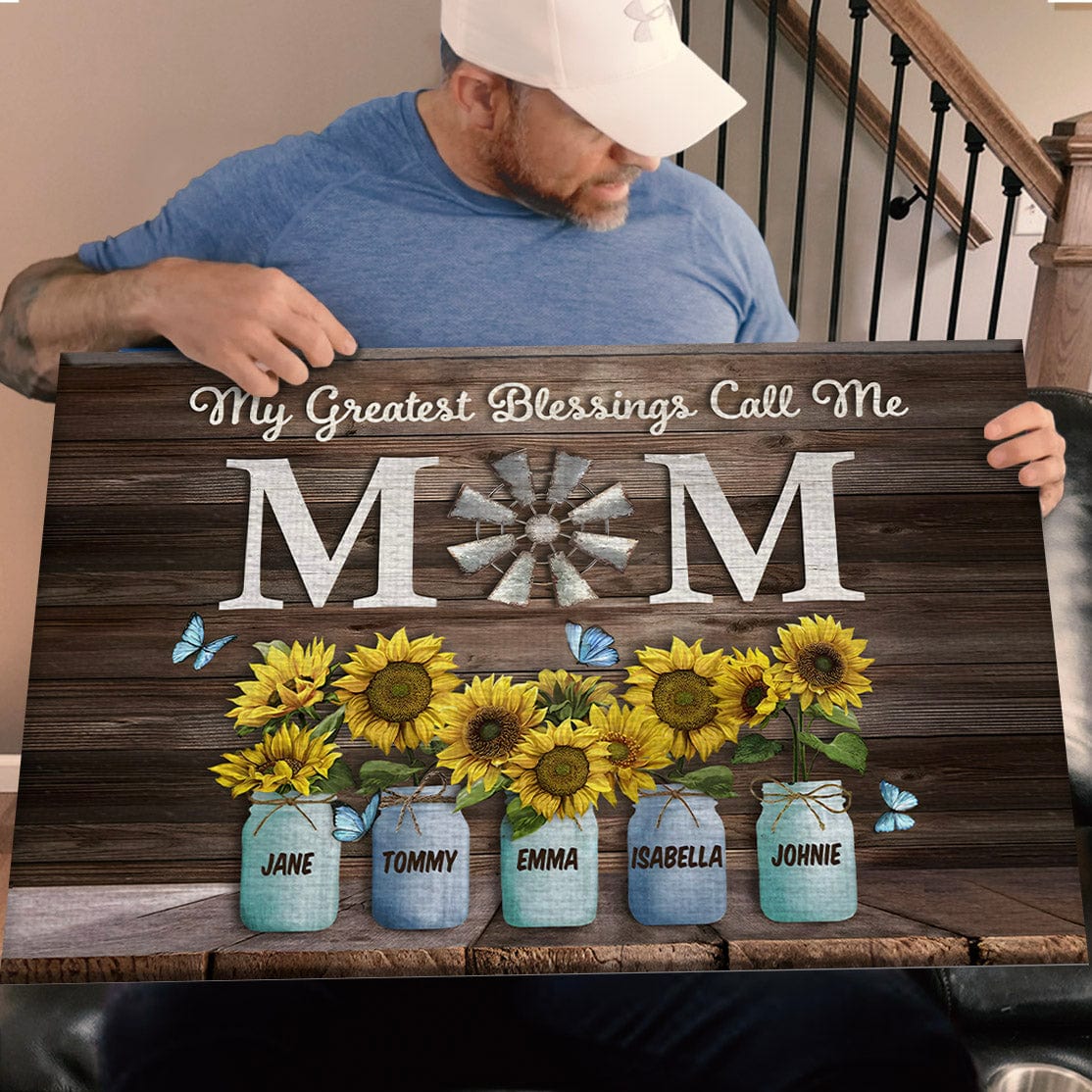 My Greatest Blessings Call Me Mom - Custom Names Canvas, Mother's Day Gift