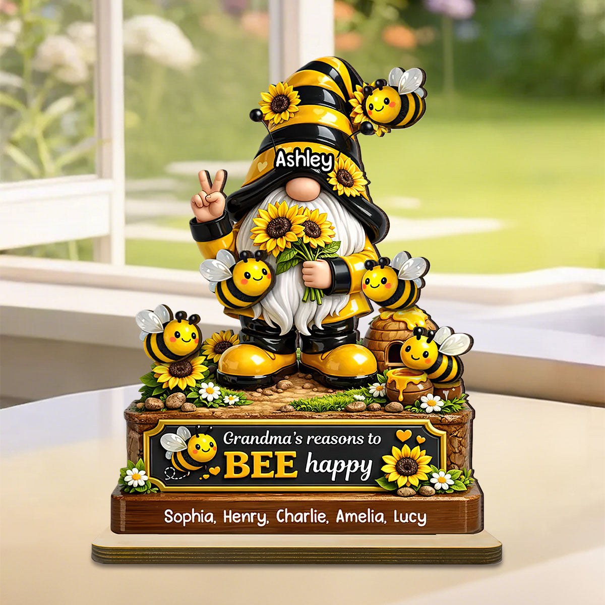 Grandma's Reasons to Bee Happy - Personalized Wooden Plaque - Heartfelt Gift for Grandma