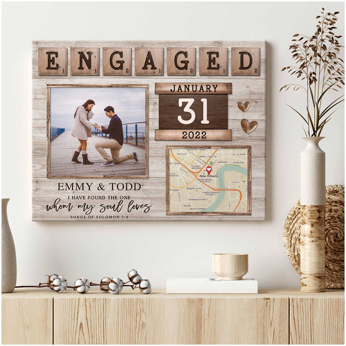 Custom Map - Personalized Canvas Poster Gift For Newly Engaged Couple