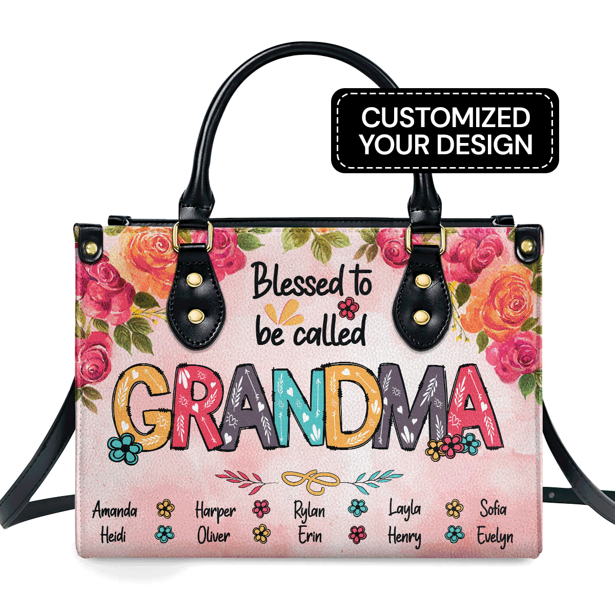 Blessed Nana - Personalized Leather Handbag Gift For Mom And Grandma