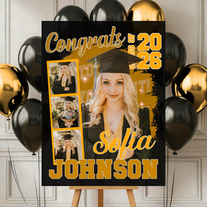 Congrats 2026 Graduation - Personalized Graduation Welcome Sign - Custom Celebration Canvas Poster