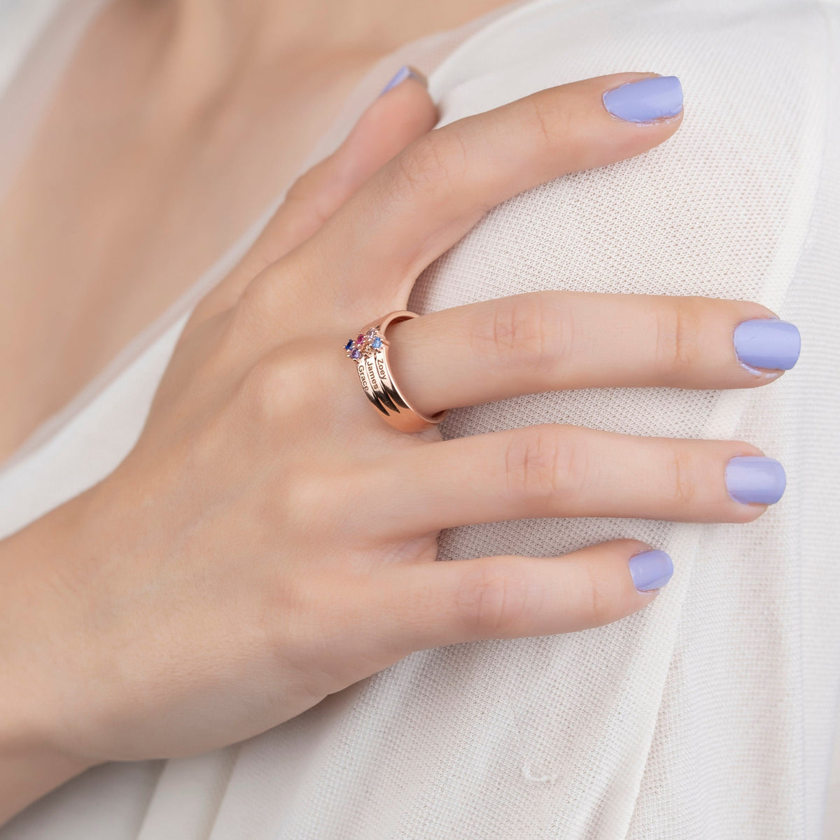 Family Birthstone Personalized 1-8 Names Engraving Ring, Mothers Ring