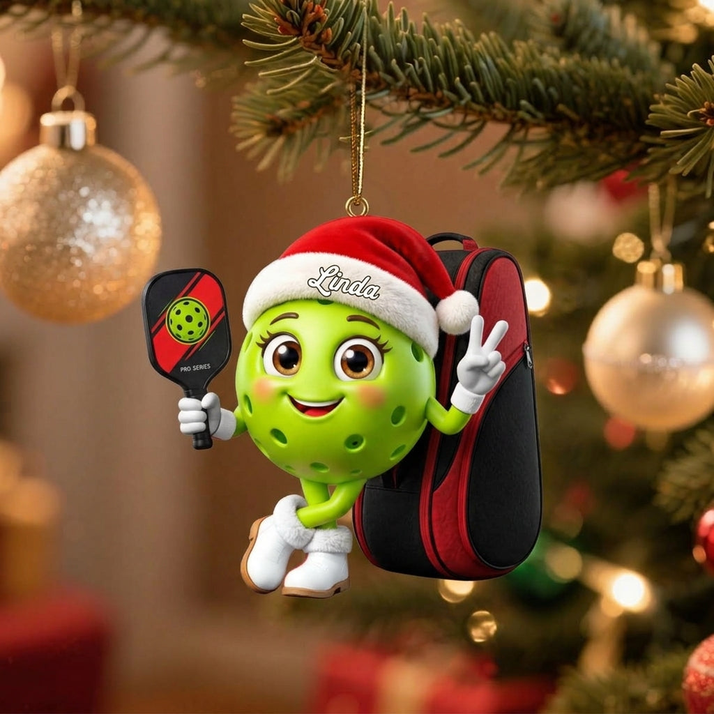 Pickleball Paddle & Sports Bag Christmas Hanging Ornament – Personalized Pickleball Mascot Gift For Players