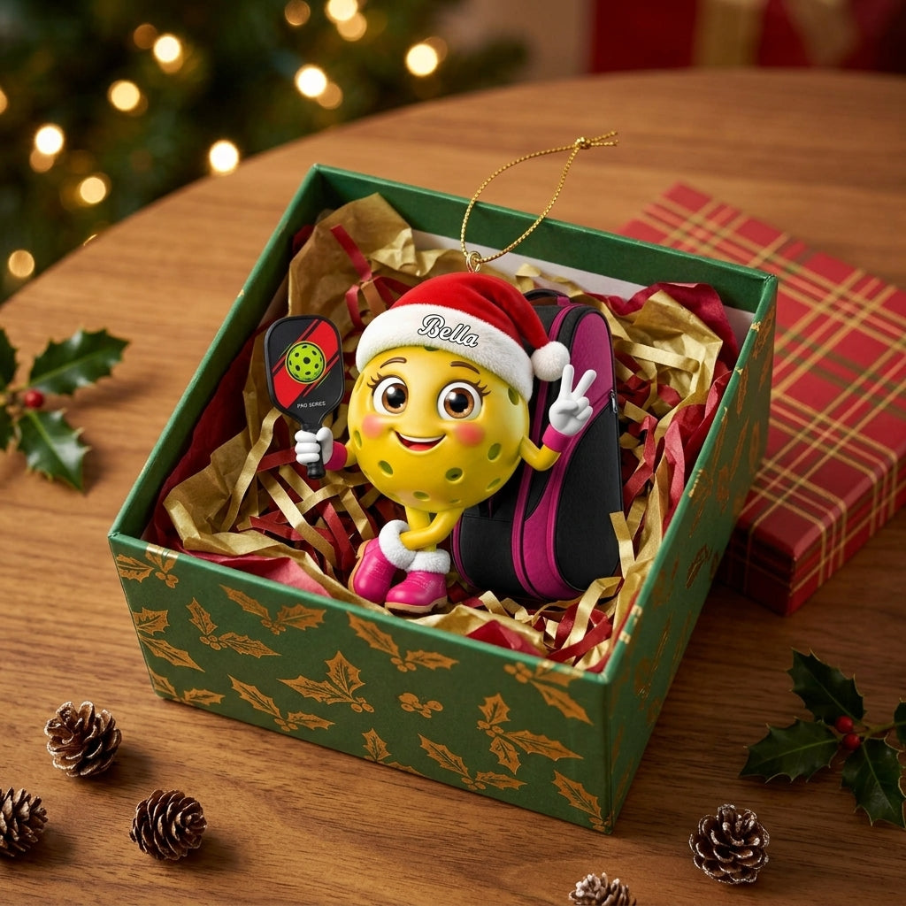 Pickleball Paddle & Sports Bag Christmas Hanging Ornament – Personalized Pickleball Mascot Gift For Players