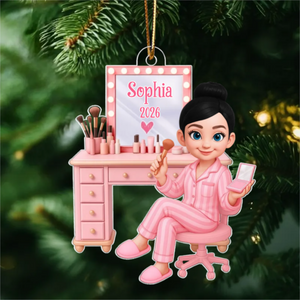 Personalized "Pink Girl Makeup" Acrylic Ornament – Christmas Gift For Daughters & Granddaughters