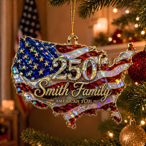 Personalized USA 250th Shape Acrylic Ornament, American Flag Hologram Ornament