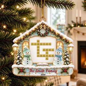 Snowman Family Name Crossword Sea Glass Personalized Christmas Ornament