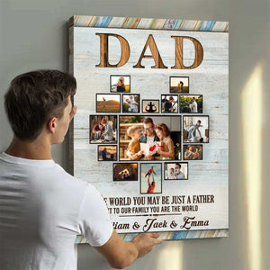 Custom Photo Collage Dad Grandpa Heart Shaped Canvas Poster Personalized Gift for Father’s Day