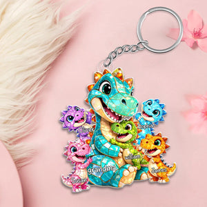 Dinosaur Grandma Grandkids - Personalized Acrylic Keychain Gift for Grandma, Mom