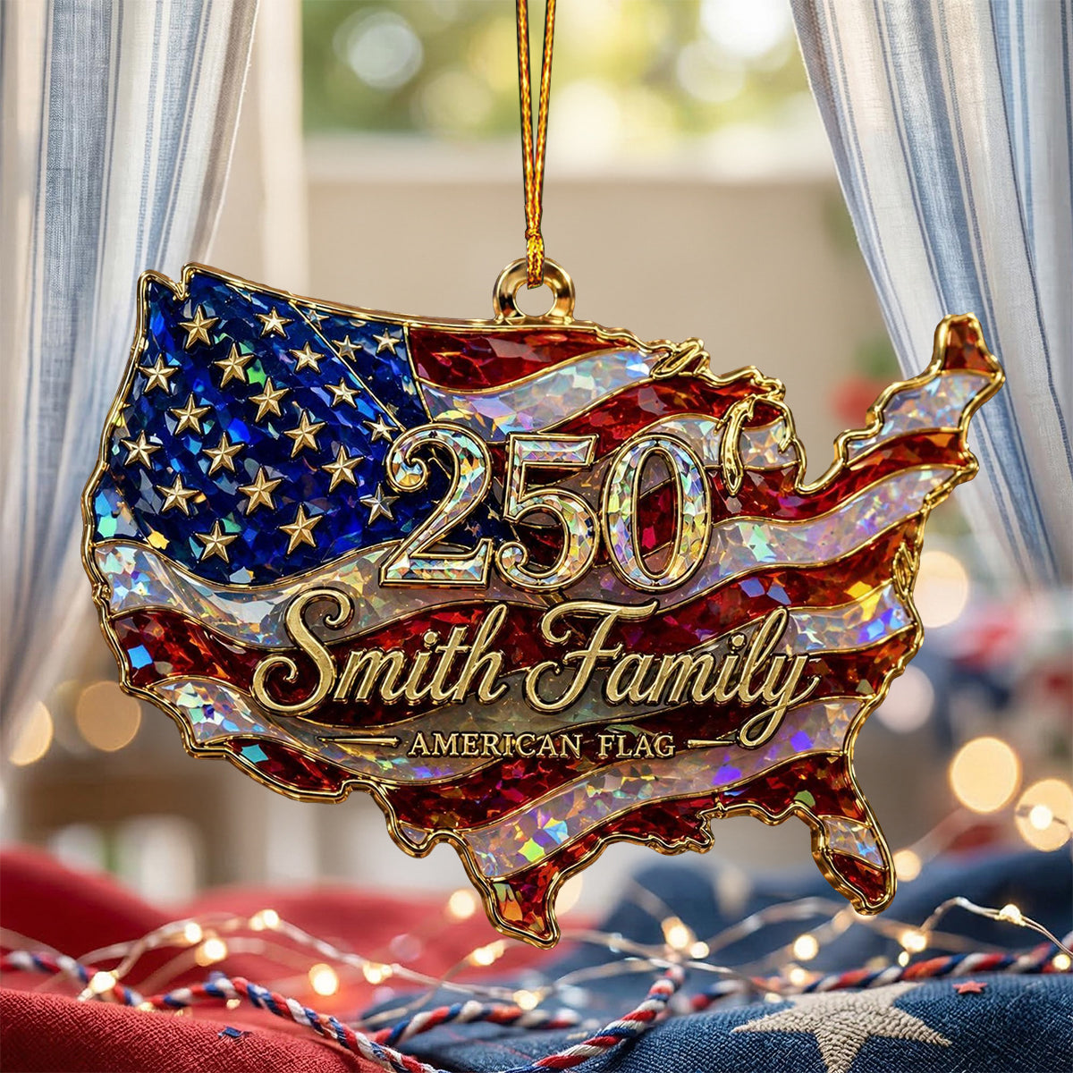 Personalized USA 250th Shape Acrylic Ornament, American Flag Hologram Ornament