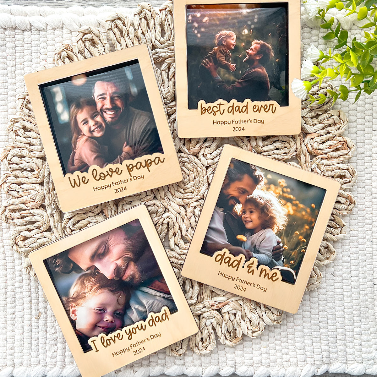 Best Dad Ever - Custom Text Wooden Photo Frame Fridge Magnet, Photo keepsake Fathers Day gift