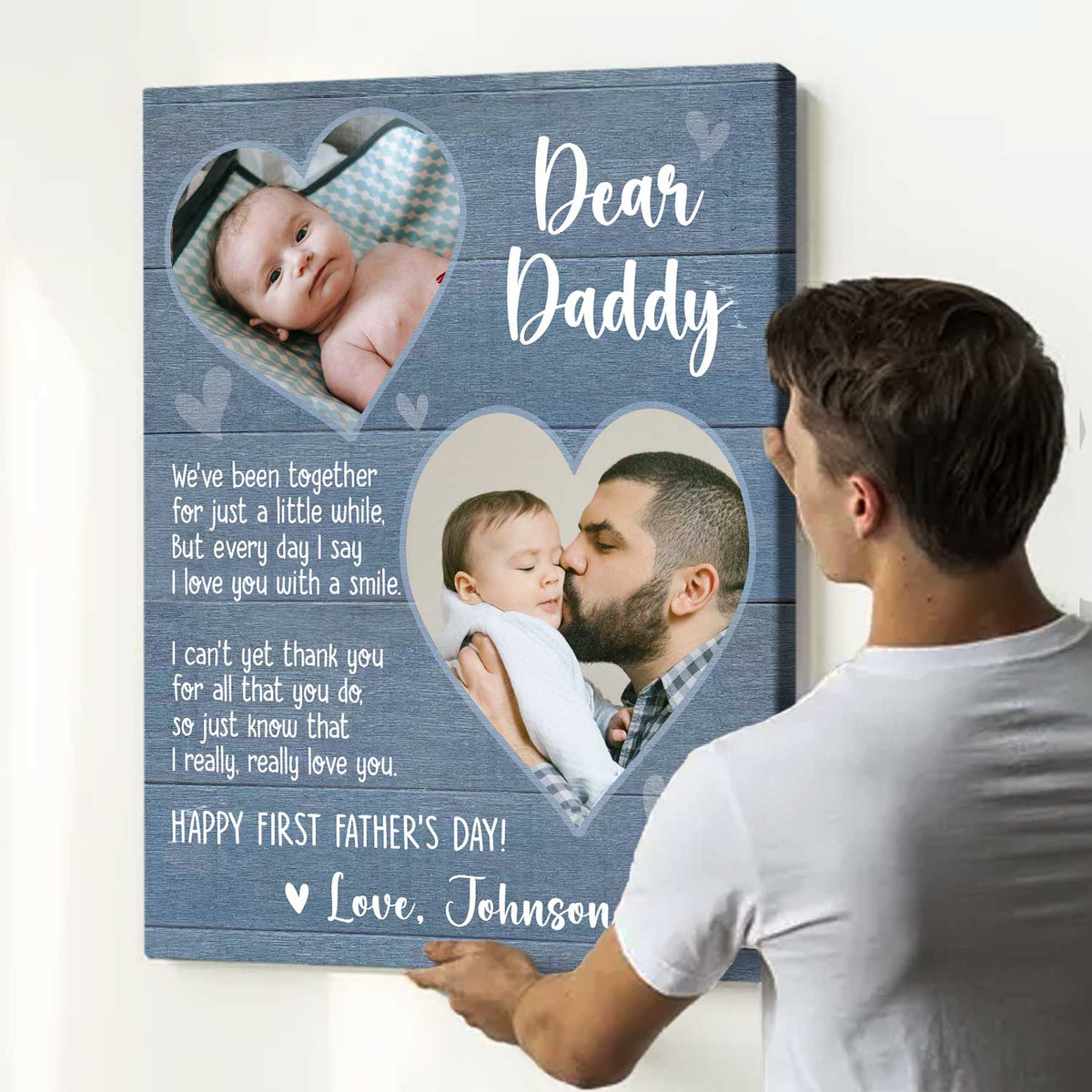 Happy First Fathers Day Personalized Canvas, Custom Picture Gift for New Dad, 1st Father’s Day Gift from Baby, First Time Dad Gifts