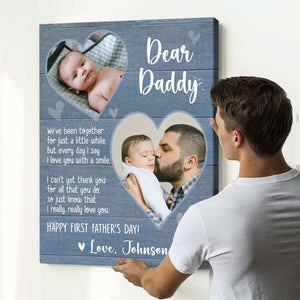 Happy First Fathers Day Personalized Canvas, Custom Picture Gift for New Dad, 1st Father’s Day Gift from Baby, First Time Dad Gifts