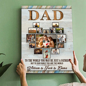 Custom Photo Collage Dad Grandpa Heart Shaped Canvas Poster Personalized Gift for Father’s Day