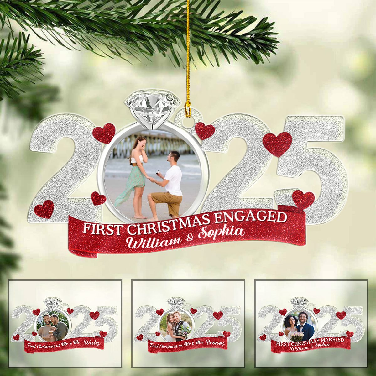 Custom Photo First Christmas As Mr. & Mrs. - Personalized Acrylic Ornament Married, Engaged Gift