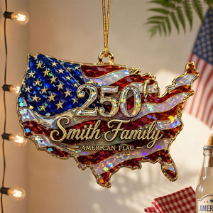 Personalized USA 250th Shape Acrylic Ornament, American Flag Hologram Ornament