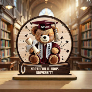 Celebrate Your Achievements Wooden Graduate Bear Personalized Plaque, Gift For Graduates
