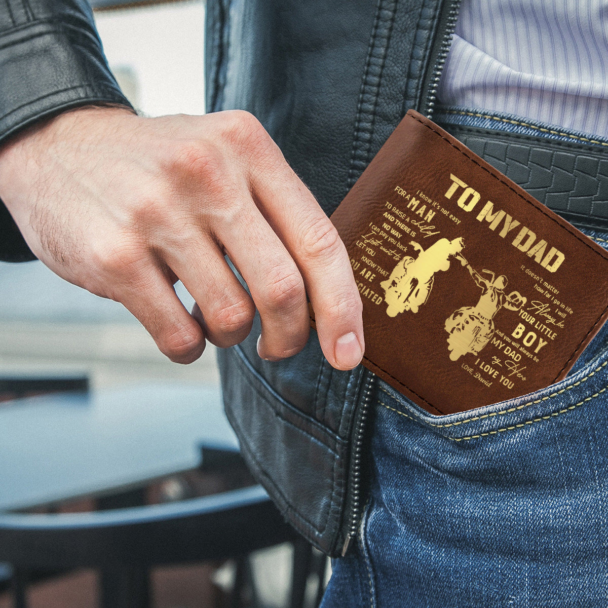 Personalized To My Dad Biker Custom Name Leather Wallet