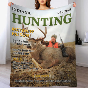 Wild At Heart Custom Photo Hunting Magazine Cover Blanket, Personalized Hunting Blanket Gifts for Men, Hunting Dad Gift