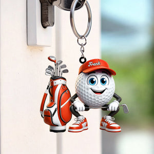 Squatting Personalized Cute Golf Ball Mascot Keychain Gift For Golf Lovers