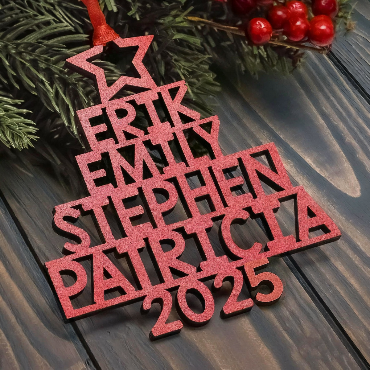 Family Names 2025 Christmas Tree Ornament Personalized Family Ornament