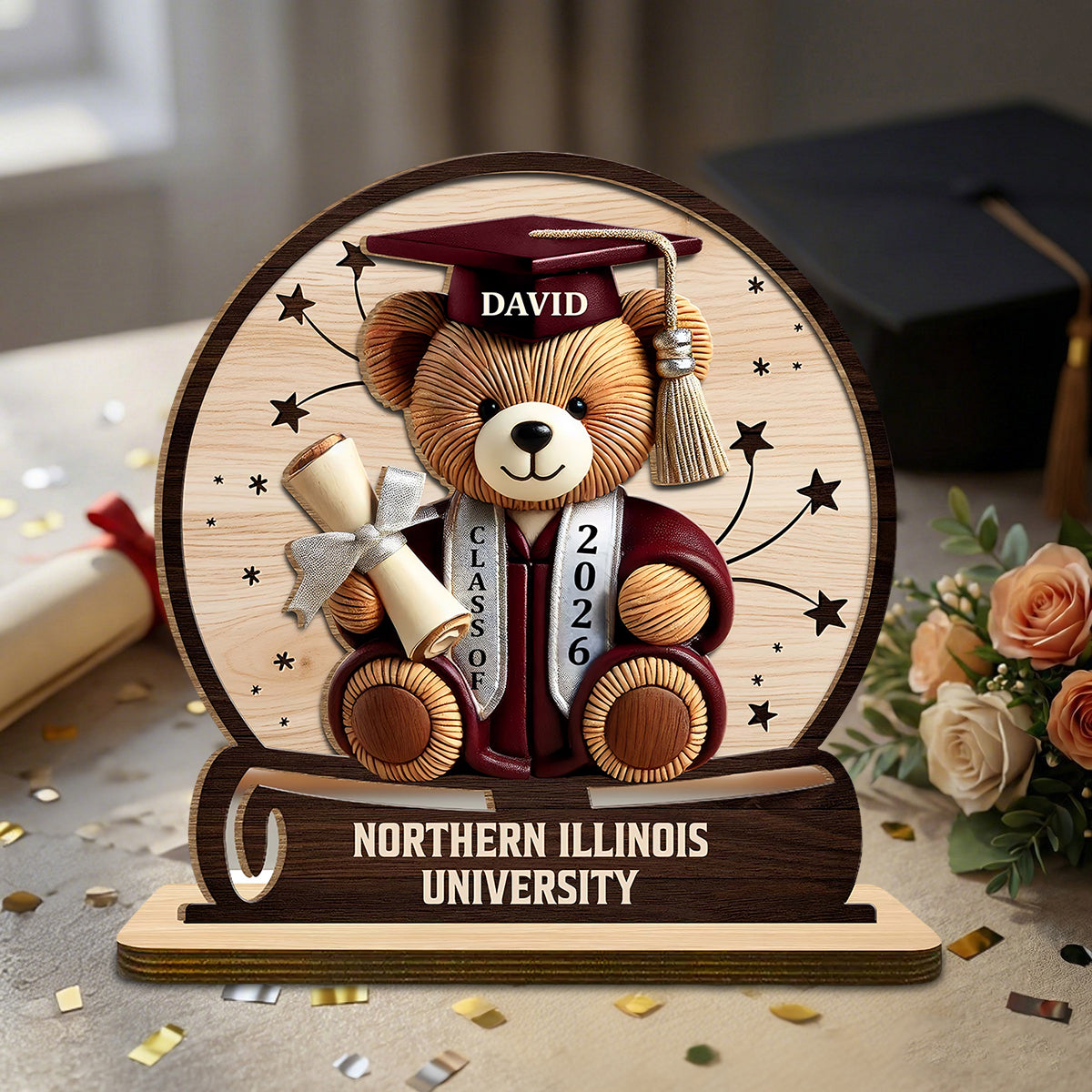 Celebrate Your Achievements Wooden Graduate Bear Personalized Plaque, Gift For Graduates
