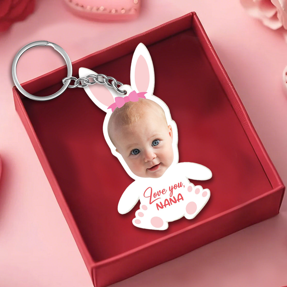 Custom Photo Little Bunny Kid Personalized Gifts For Grandma Keychain Easter Gifts