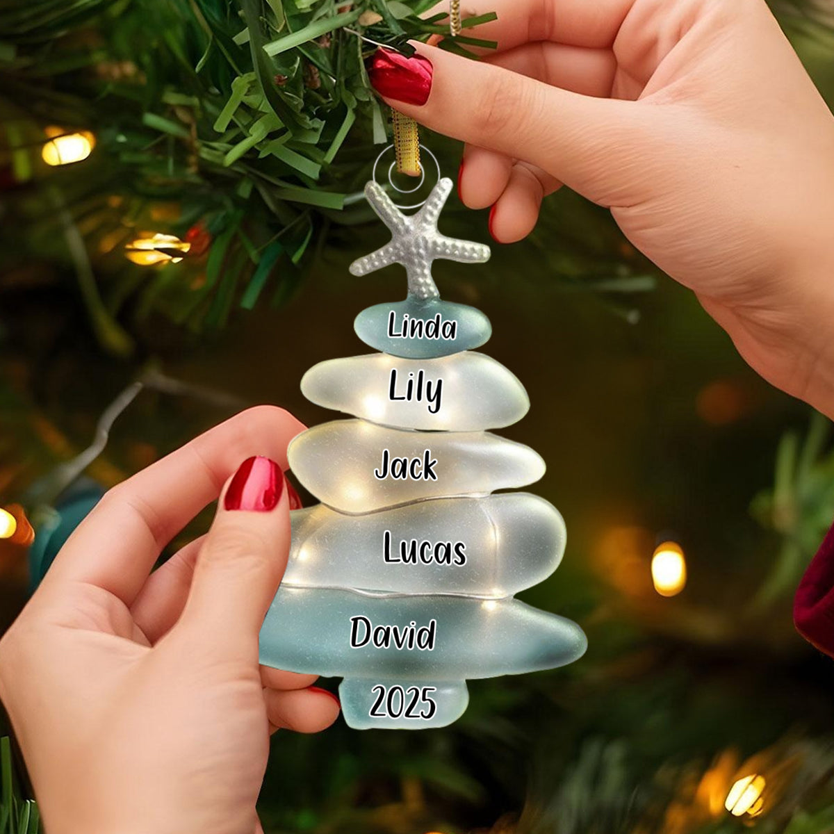 Beach Stones Family Christmas Tree - Personalized Ornament