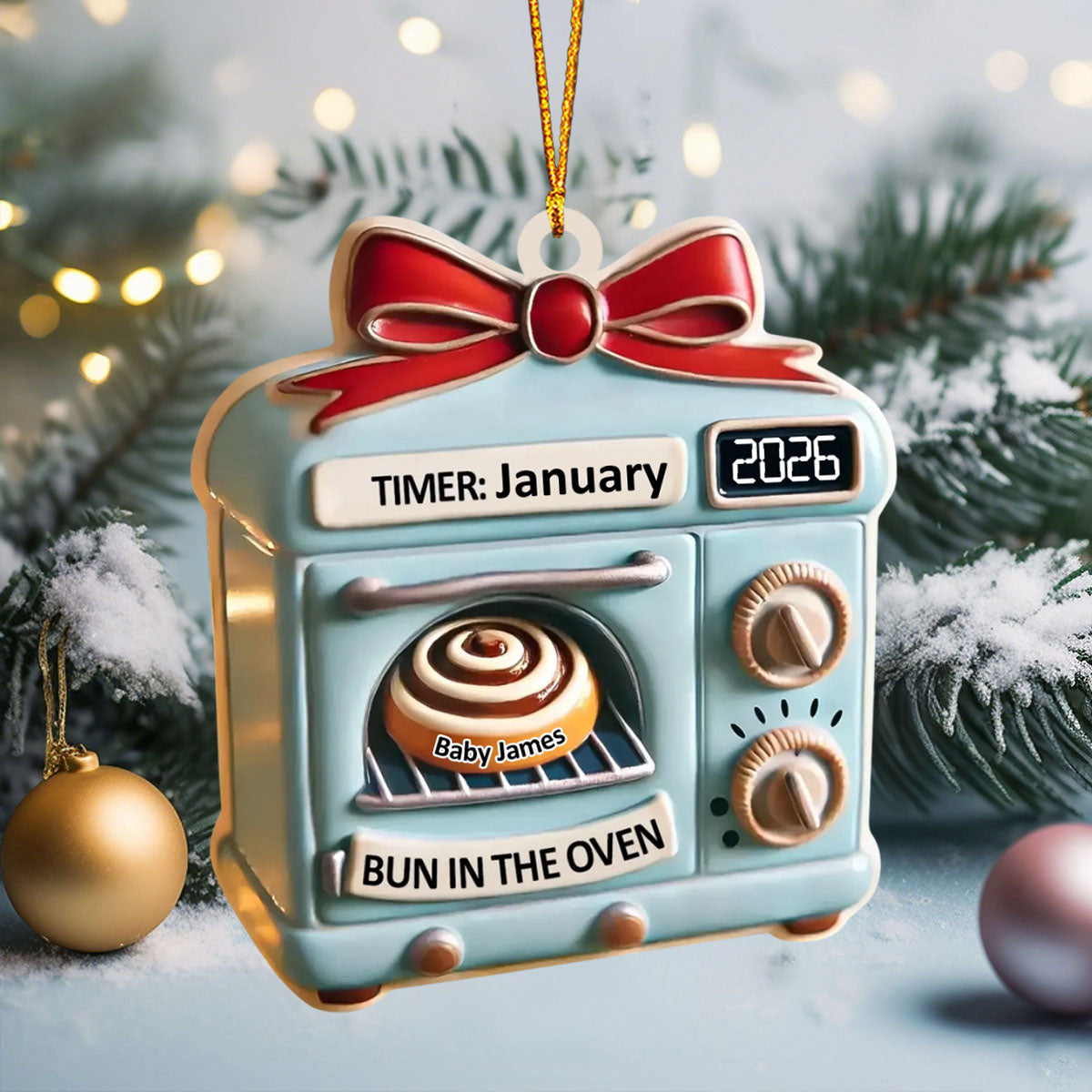 Christmas Expecting Baby Bun In Oven - Personalized Acrylic Ornament, Mom To Be Ornament, New Baby Gift