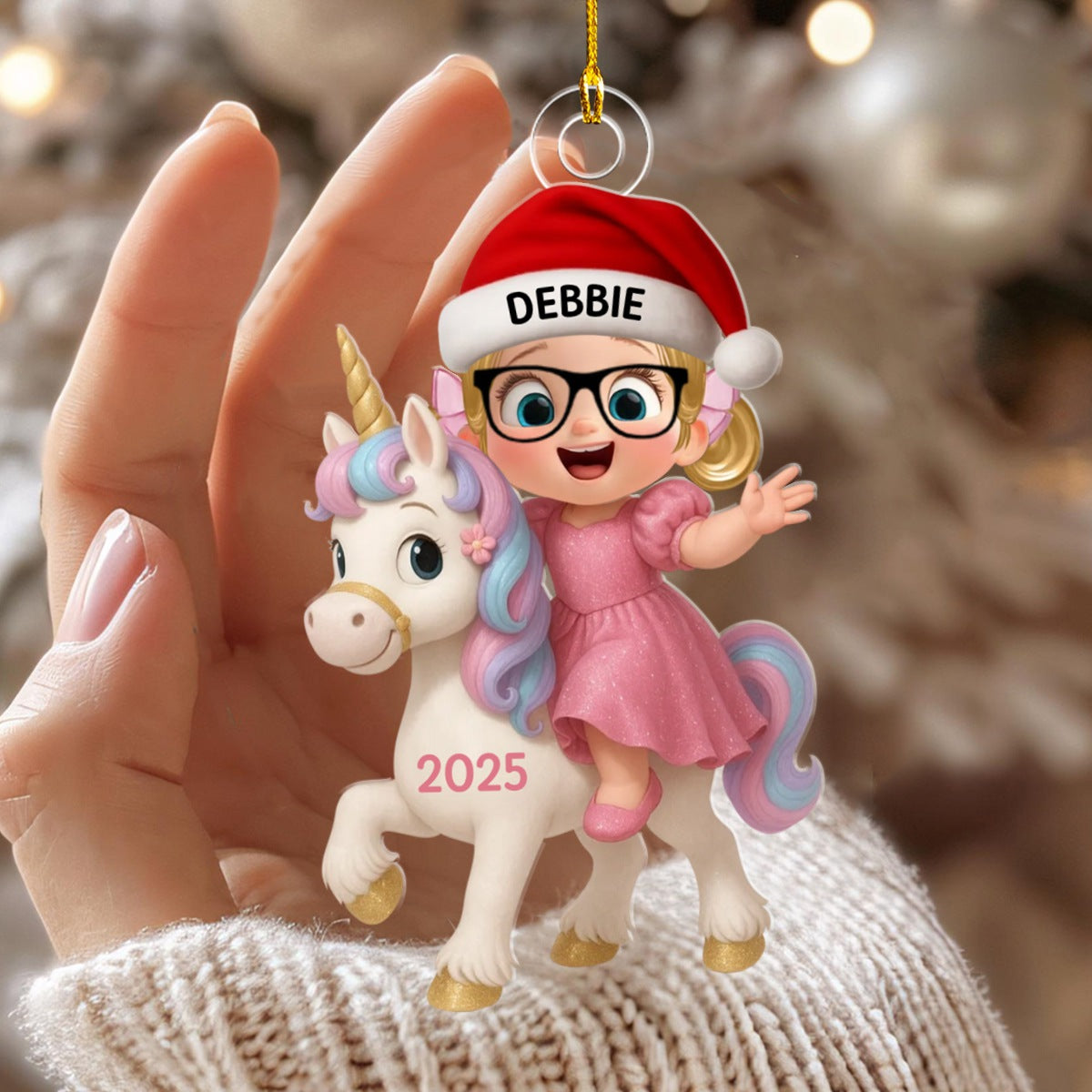 Cartoon Kid With Dinosaur Excavator Christmas - Personalized Acrylic Ornament - Unique Gift For Grandkids