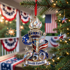 Personalized America 250th Liberty Torch Independence Celebration Hologram Acrylic Ornament