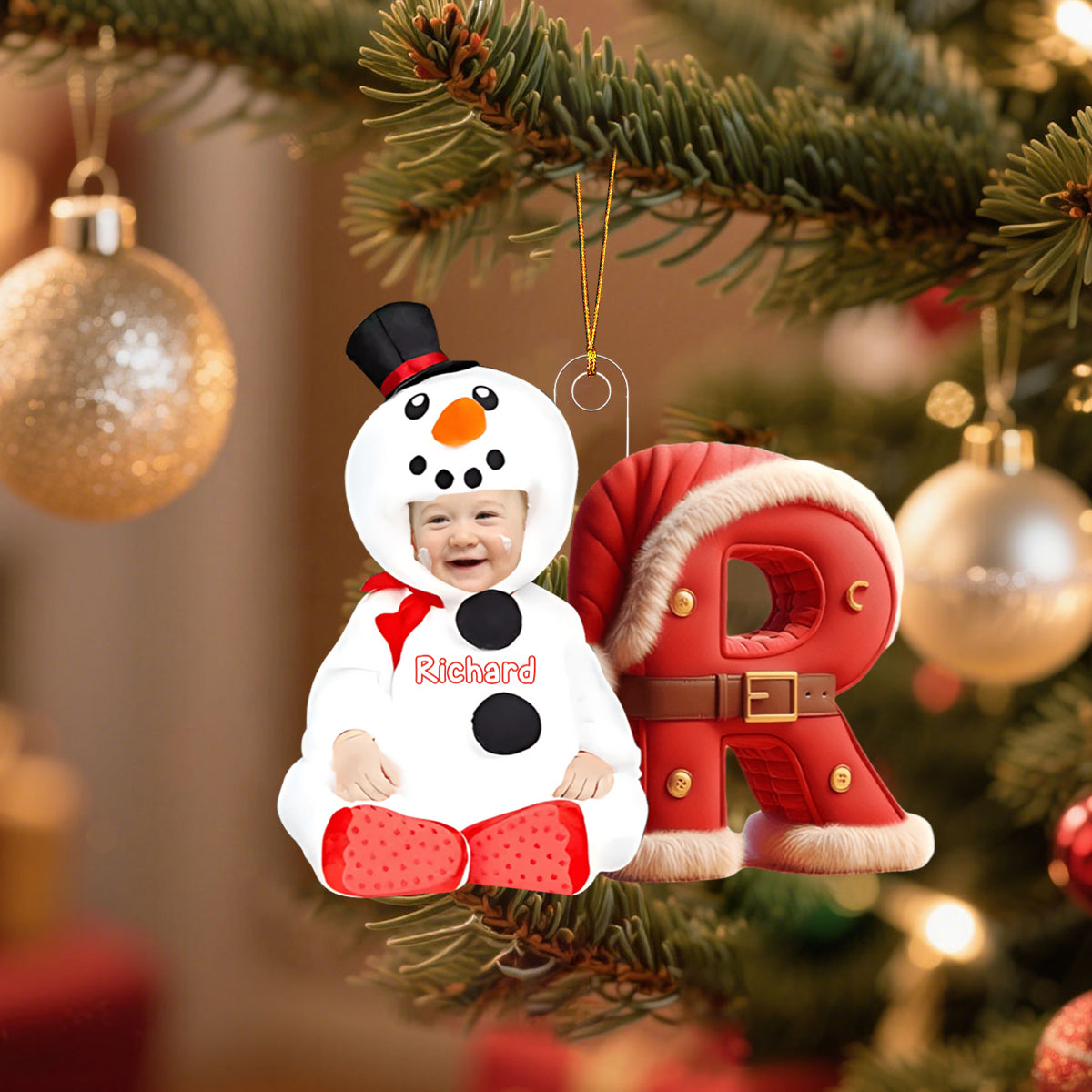 Custom Kid Face Photo - Initials Personalized Christmas Ornament