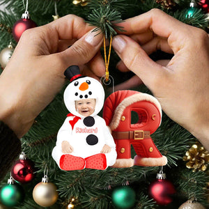 Custom Kid Face Photo - Initials Personalized Christmas Ornament