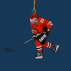 Personalized Ice Hockey Man Player Acrylic Christmas Ornament, Hockey Team Gift, Gift For Hockey Lovers