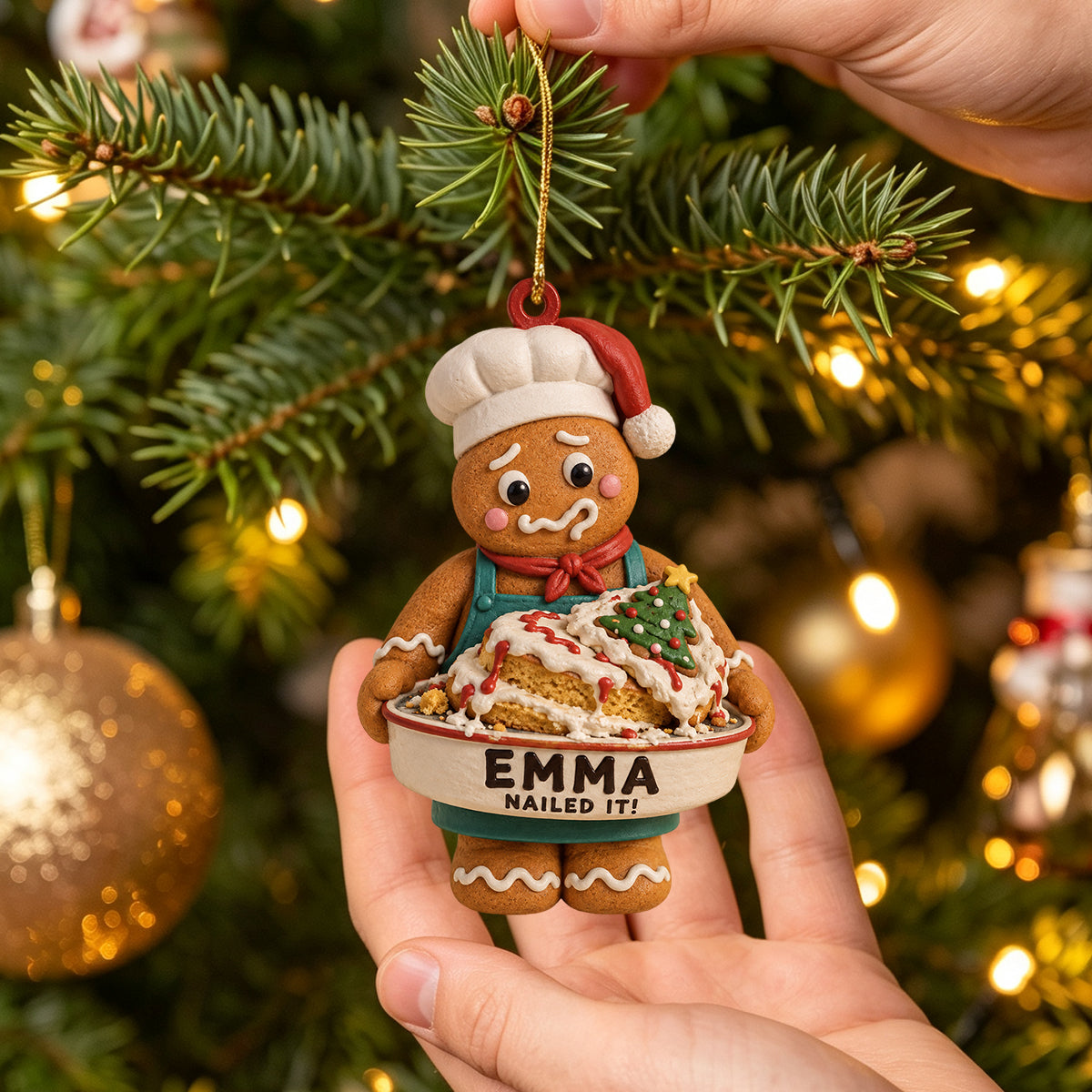 Personalized Gingerbread Baker Christmas Ornament – Custom Name “Nailed It!” Baking Gift