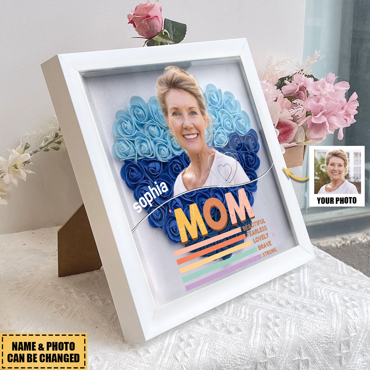 Personalized Flower Shadow Box For Mother, Grandma