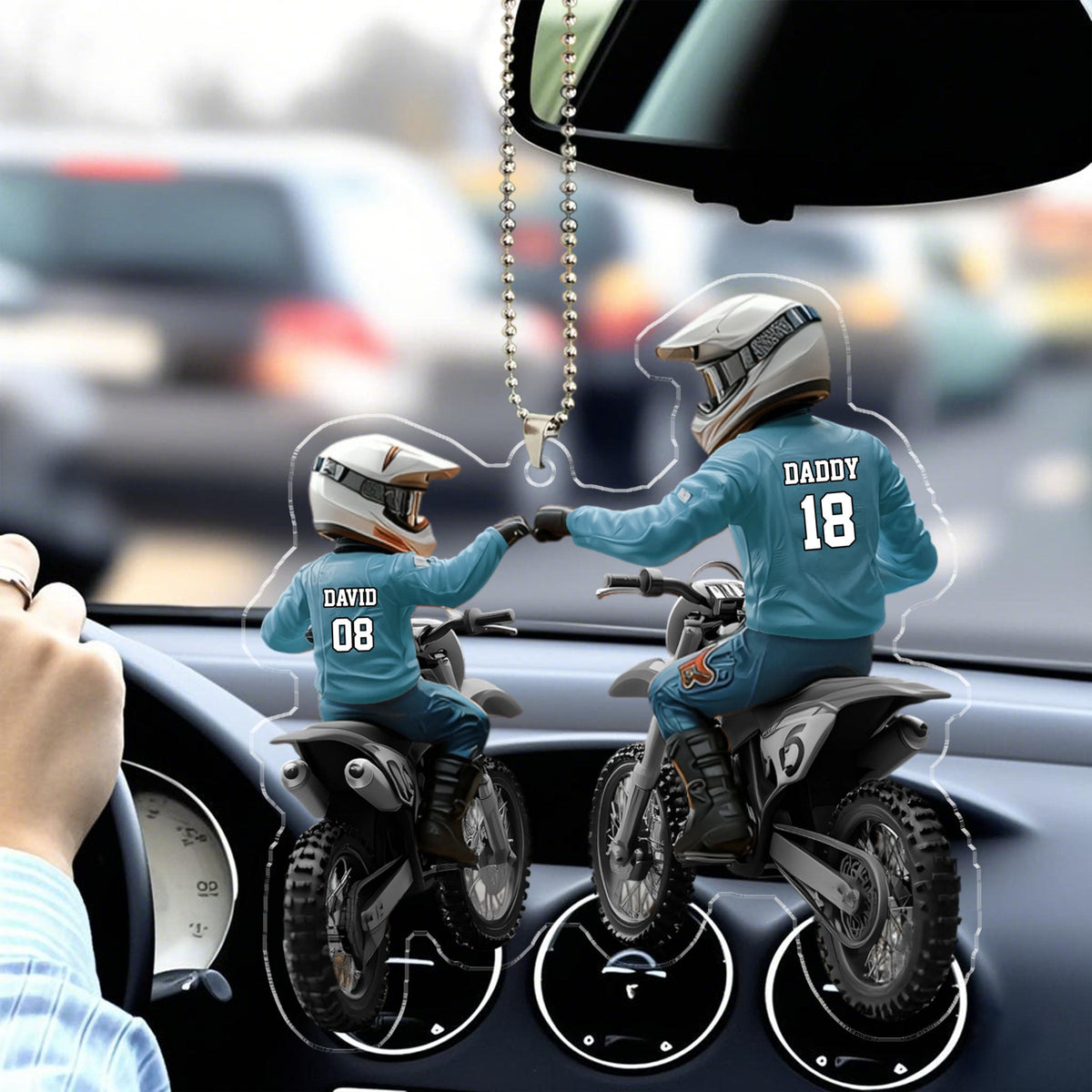 Dad And Kid - Personalized Dirt Bike Shaped Acrylic Ornament