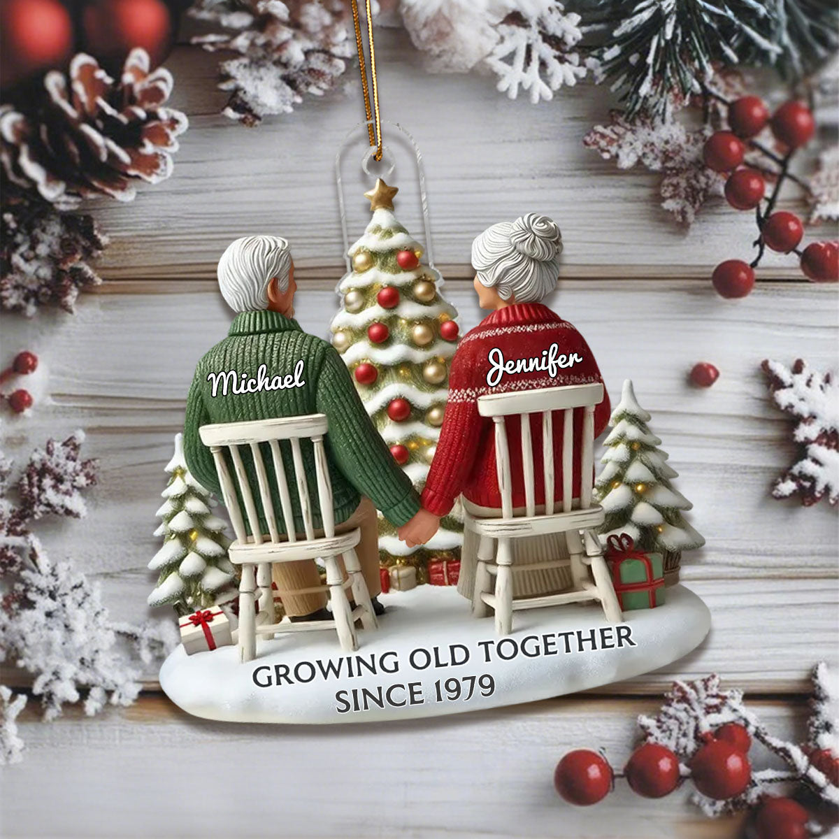 Couple Growing Old Together Personalized Flat Acrylic Ornament, Heartfelt 2025 Gift Anniversary Gift