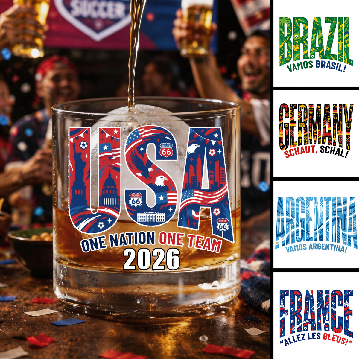 Rep Your Nation – Personalized 2026 Soccer Country Whiskey Glass
