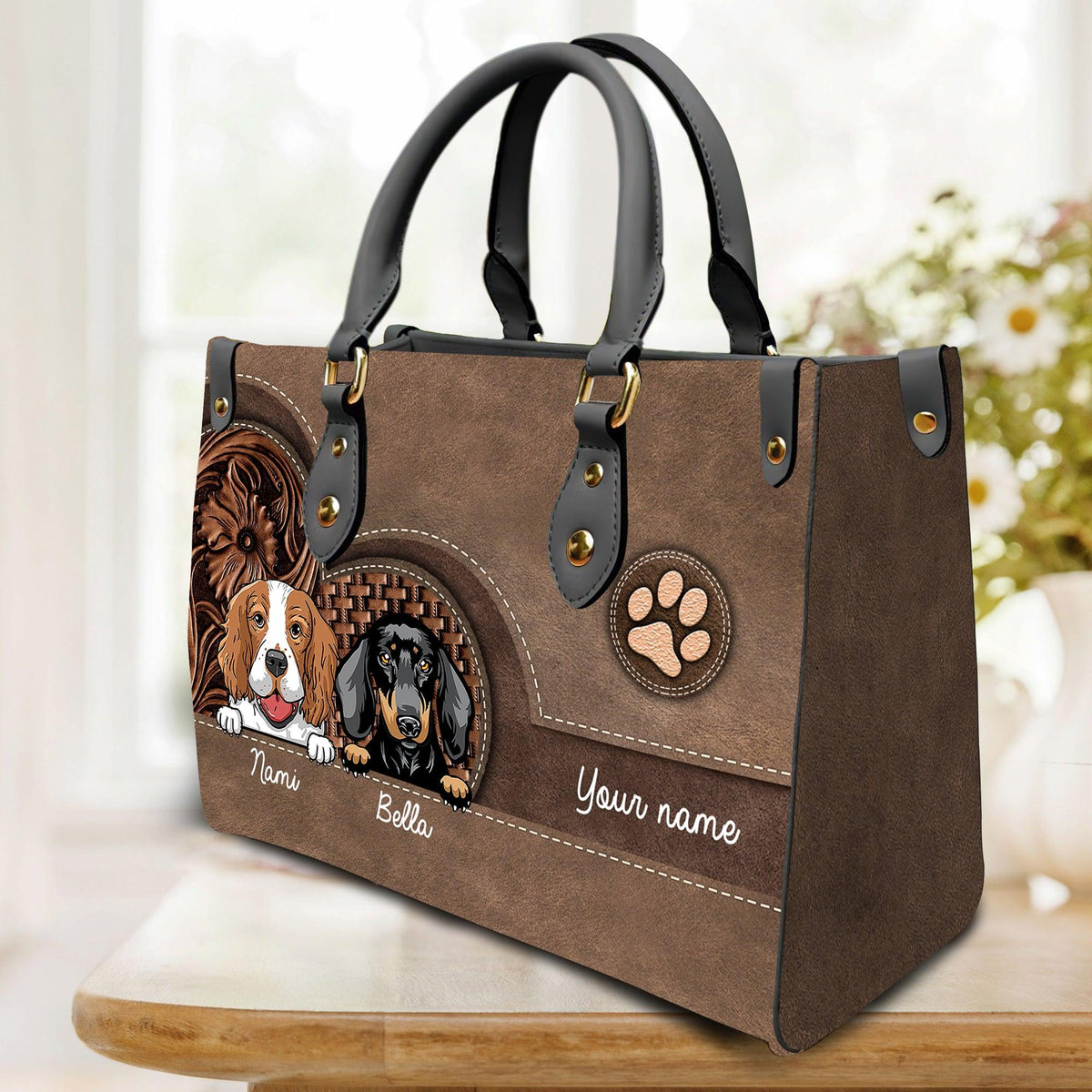 Dog Personalized Leather Handbag, Personalized Gift For Dog Lovers