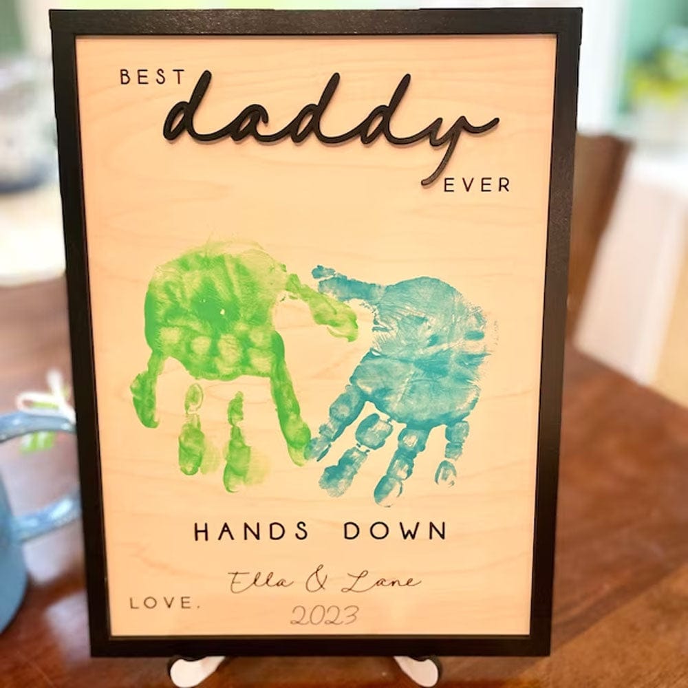 Hands Down Best Dad Ever 2-Layered Wooden Plaque With Stand Personalized Gift Gift For Father's Day