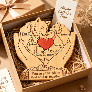 Personalized Wooden Art Puzzle – "Family First, Pack Forever" – Father's Day Gift For Dad & Grandpa