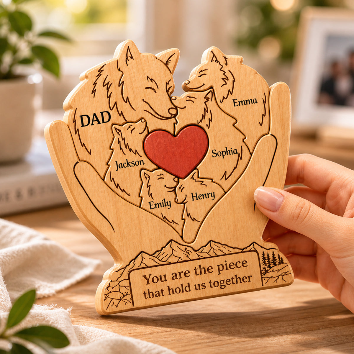 Personalized Wooden Art Puzzle – "Family First, Pack Forever" – Father's Day Gift For Dad & Grandpa